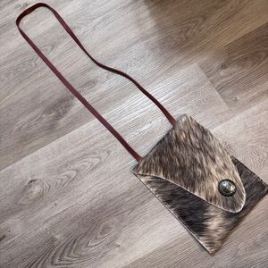 Animal Hair Crossbody Bag Purse Fur Brown Leather Western Country Festival